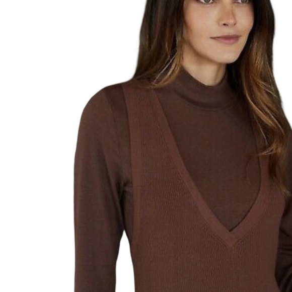 🤎✨ Anthropologie Daily Practice Ribbed V-Neck Sleeveless Sweater Vest Dress XS - Picture 2 of 13